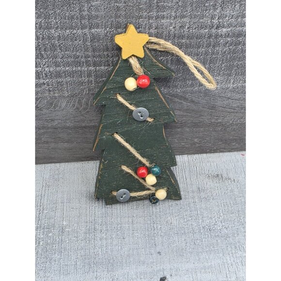 Vtg Wood Handpainted Rustic Christmas Tree Ornament Farmhouse Country 301b - Picture 5 of 7